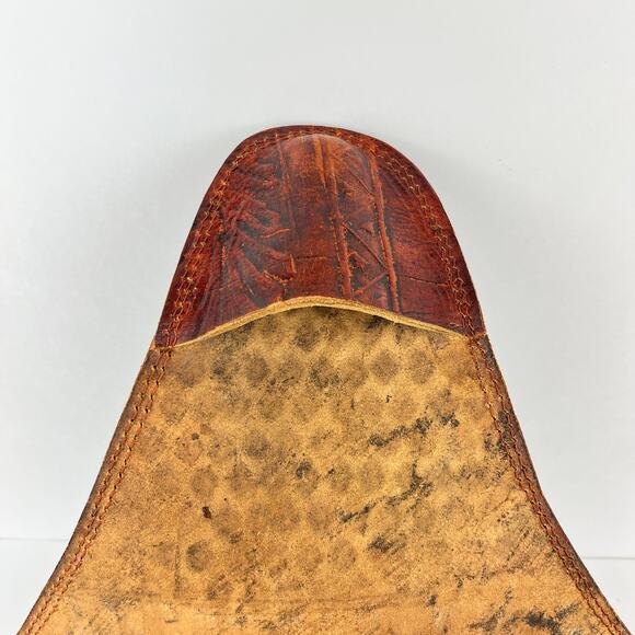 Vintage Leather Tripod Stool Seat Cover Embossed Hand Tooled - Picture 7 of 8